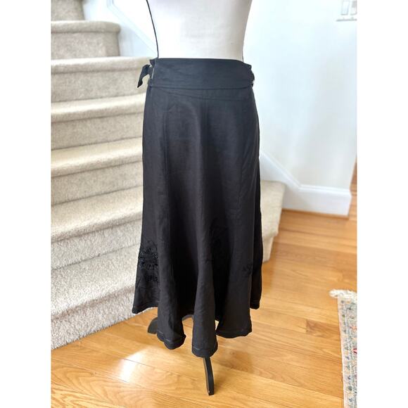 NWOT Oilily Black Linen Adjustable Waist Embroidered Floral Midi Skirt - Picture 1 of 10